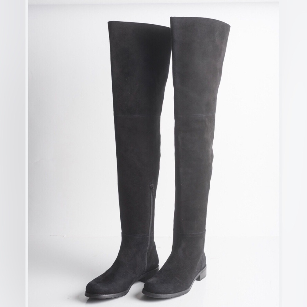 Stuart Weitzman Womens Black Suede Thigh High Boots Flats Pull On Sz US 9.5